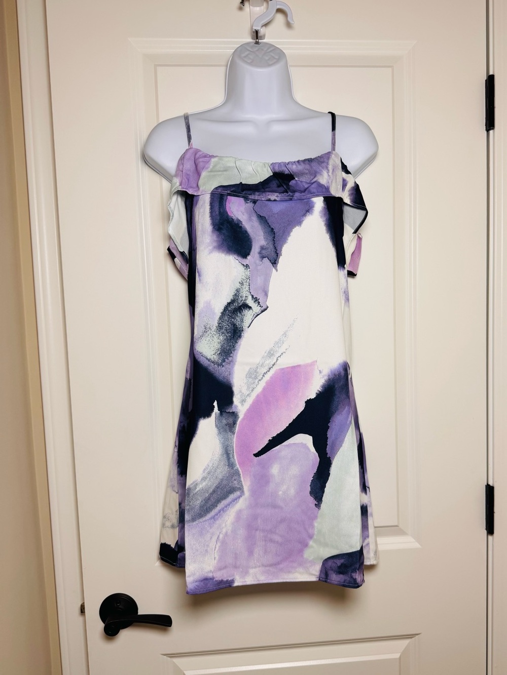 French Connection Multicolor Watercolor Dress in Blue and Lavender